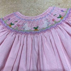 Rosalina Collection Pink Checked Bishop Smock Dress 12m Dress Bunnies/Easter 822
